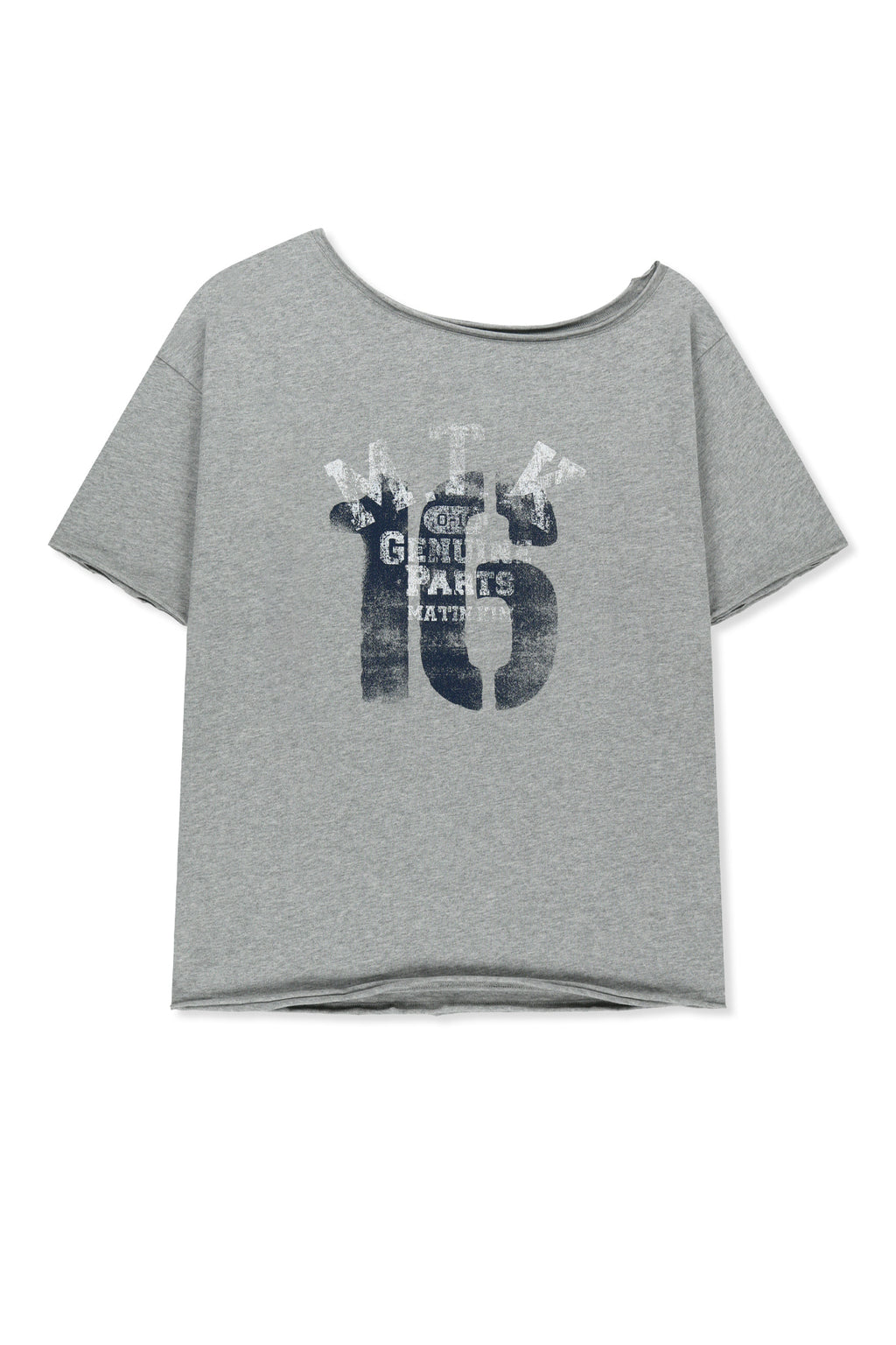 Matin Kim - [Pre-Order – Ships July 3] Mtk 16 Graffiti Logo Asymmetric Top (Grey) product image 2 | TRAB K-Fashion Australia