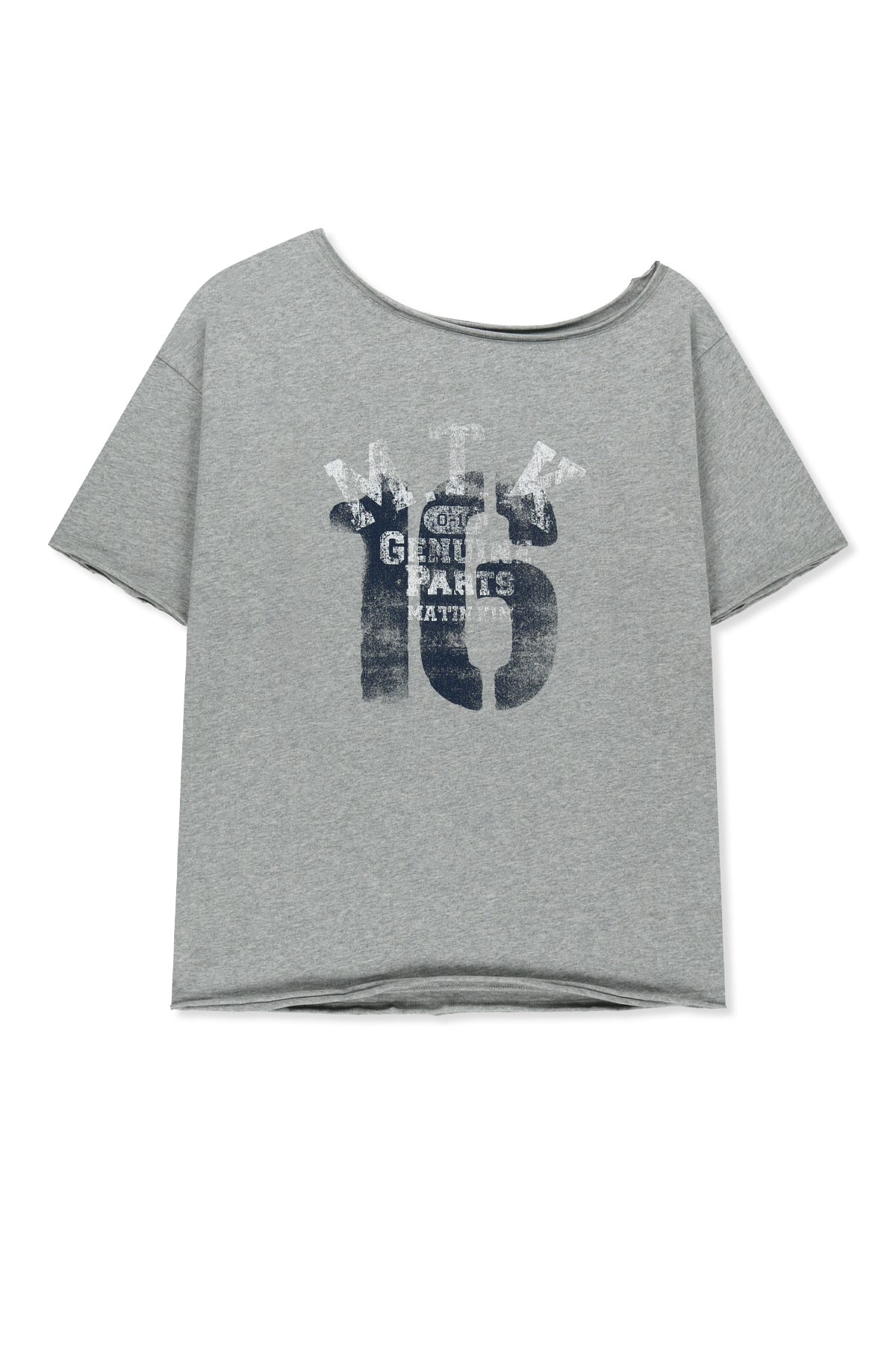 Matin Kim - [Pre-Order – Ships July 3] Mtk 16 Graffiti Logo Asymmetric Top (Grey) product image 2 | TRAB K-Fashion Australia
