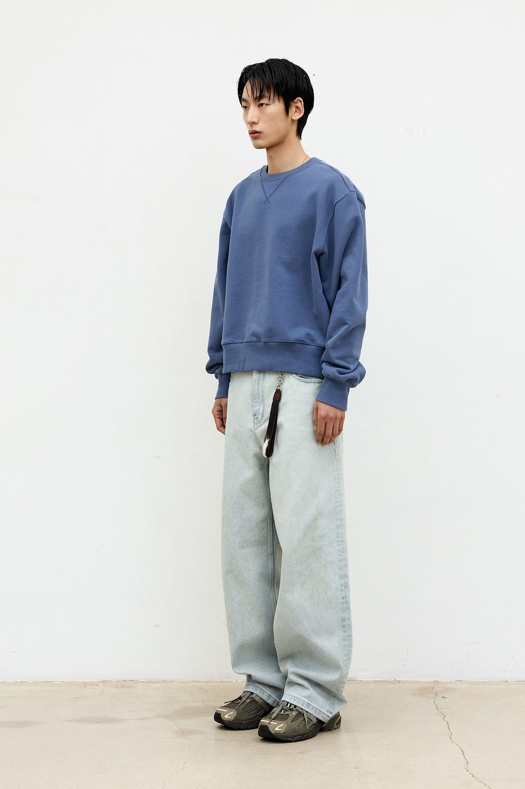 Coor - V Stitch Short Sweat Shirt (Dusty Blue) product image 3 | TRAB K-Fashion Australia