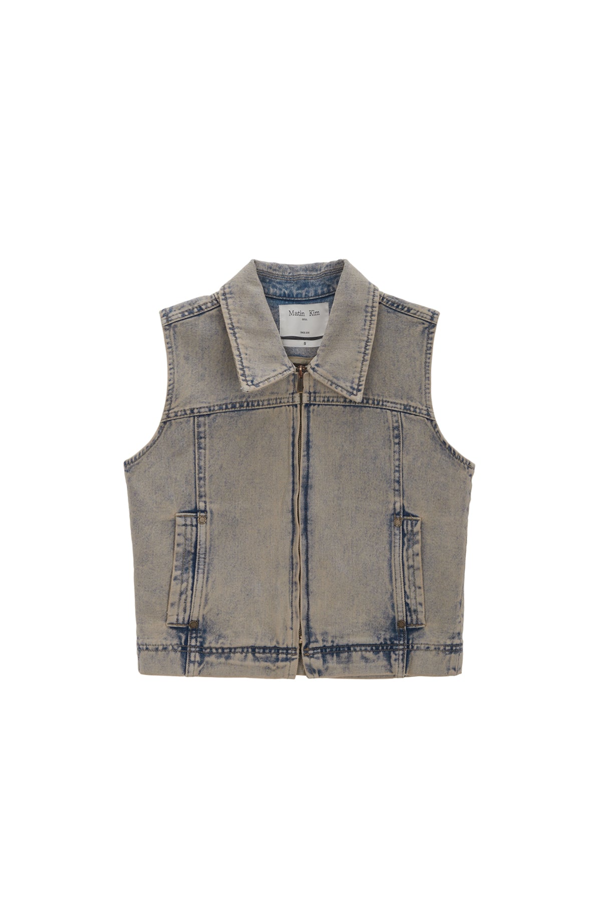 Matin Kim - Slim Zip Up Denim Vest (Beige) product image 1 | TRAB K-Fashion Australia