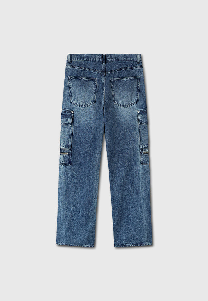 Tonywack - Relaxed Cut Denim Cargo Jeans (Faded Mid Blue) product image 8 | TRAB K-Fashion Australia