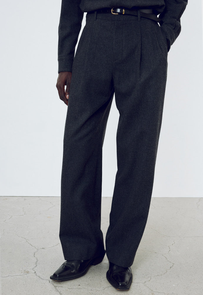 Tonywack - Virgin Wool Double-Pleats Wide Trousers (Grey) product image 4 | TRAB K-Fashion Australia