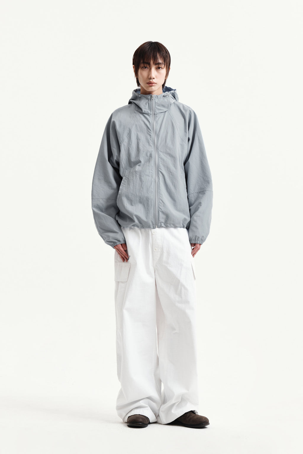 Matin Kim - Back Logo Hoody Wind Breaker (Light Grey) product image 15 | TRAB K-Fashion Australia