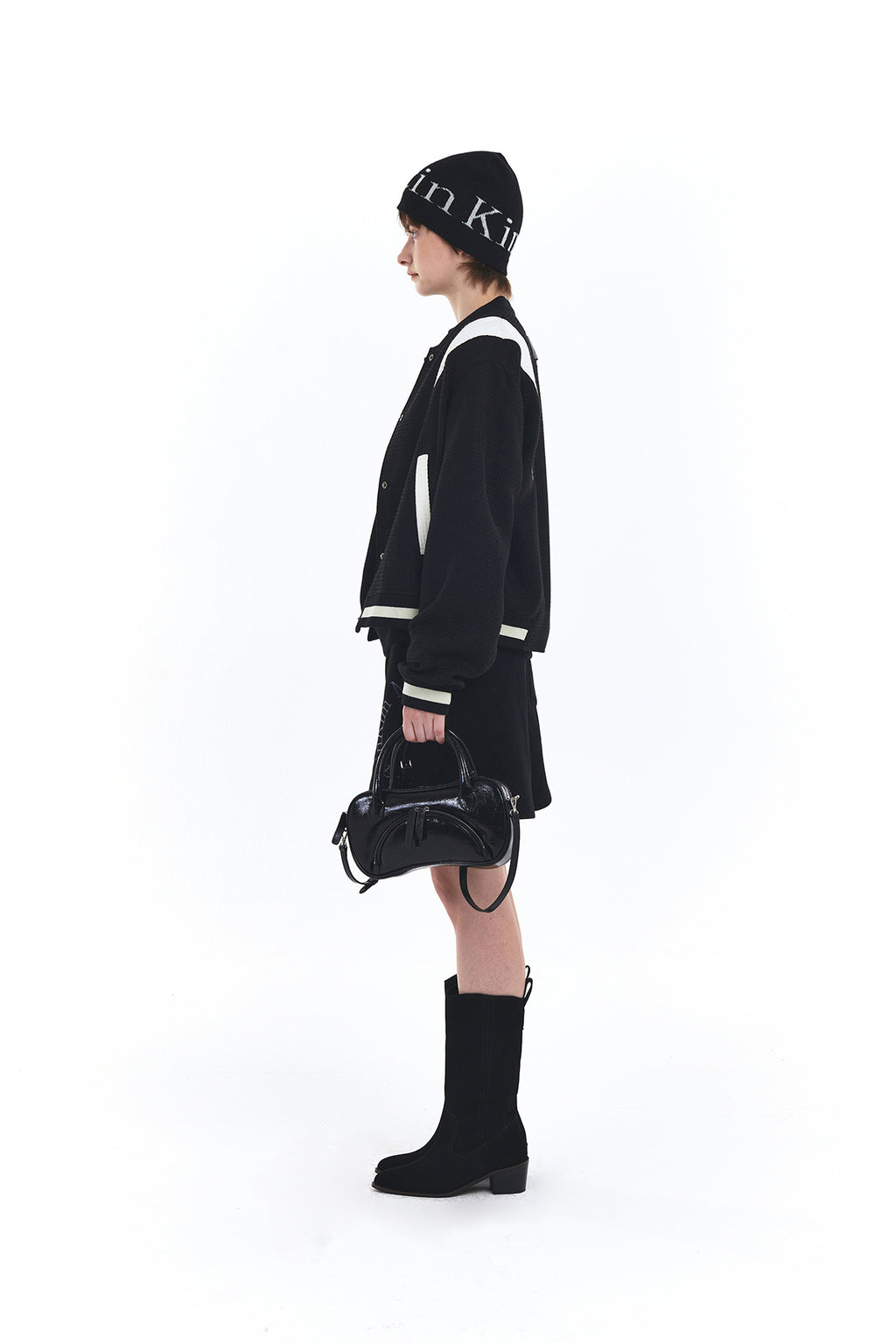 Matin Kim - Logo Jacquard Short Beanie (Black) product image 5 | TRAB K-Fashion Australia
