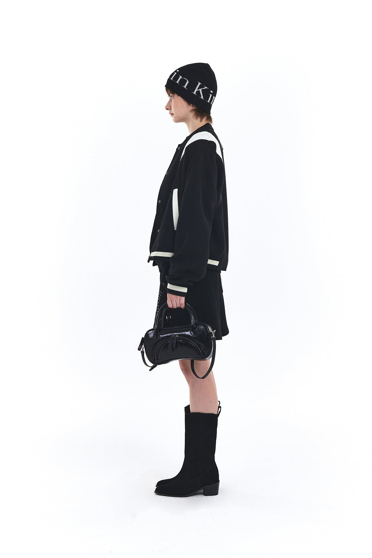 Matin Kim - Logo Jacquard Short Beanie (Black) product image 5 | TRAB K-Fashion Australia