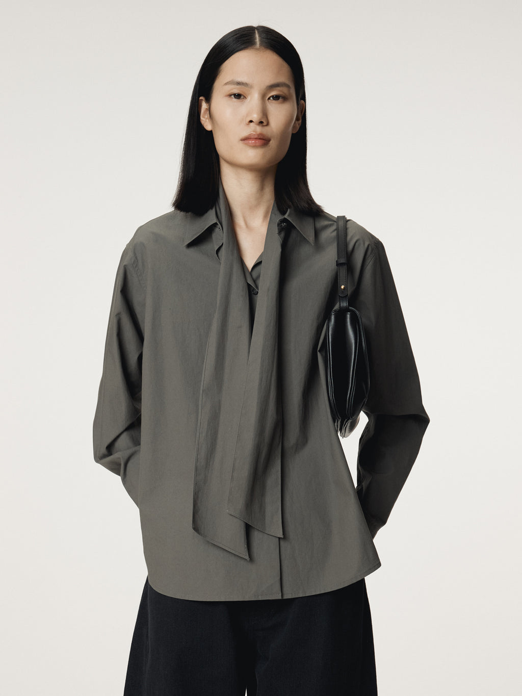 Recto - Powdery Cotton Scarf Shirt (Khakish Grey) product image 6 | TRAB K-Fashion Australia
