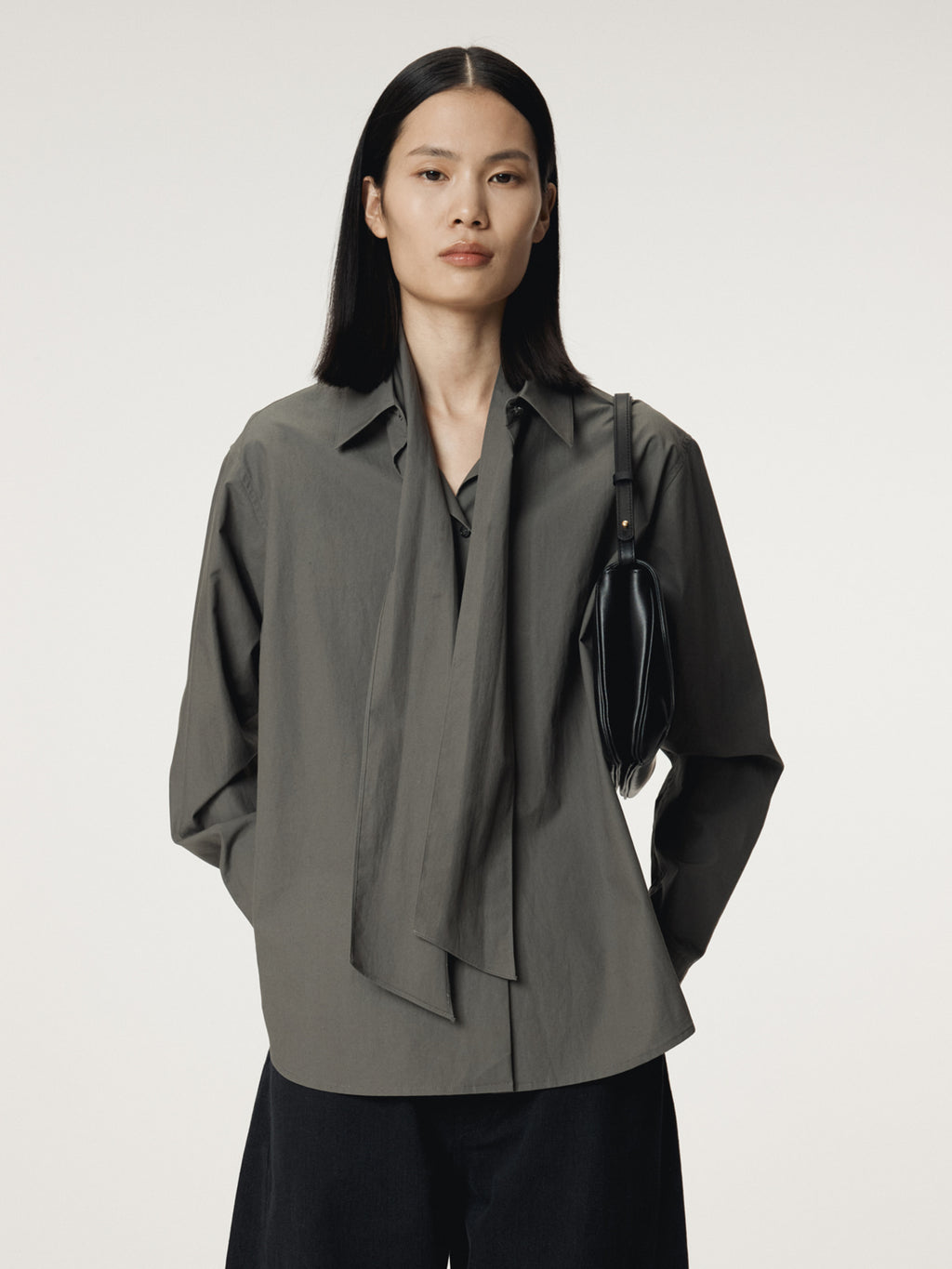 Recto - Powdery Cotton Scarf Shirt (Khakish Grey) product image 6 | TRAB K-Fashion Australia