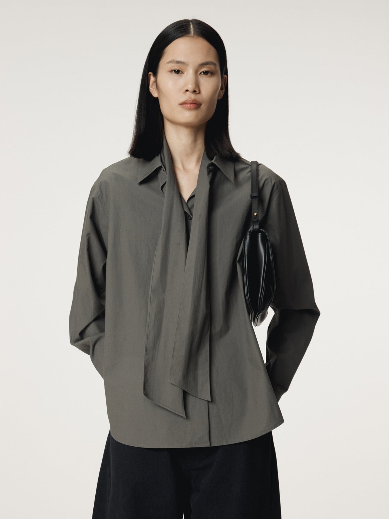 Recto - Powdery Cotton Scarf Shirt (Khakish Grey) product image 6 | TRAB K-Fashion Australia