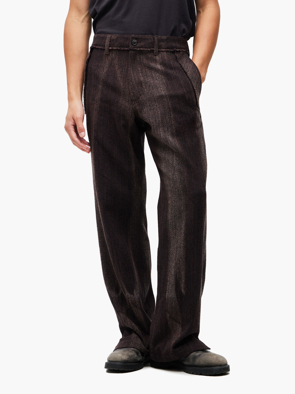 Jiyong Kim - Sun-Bleached Raw-Edge Straight Trousers (Brown) product image 3 | TRAB K-Fashion Australia