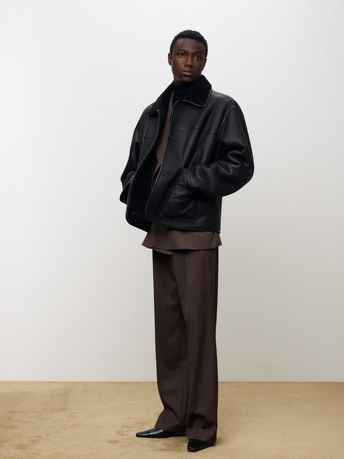 Tonywack - Lamb Leather Reversible Shearling Jacket (Black) product image 3 | TRAB K-Fashion Australia