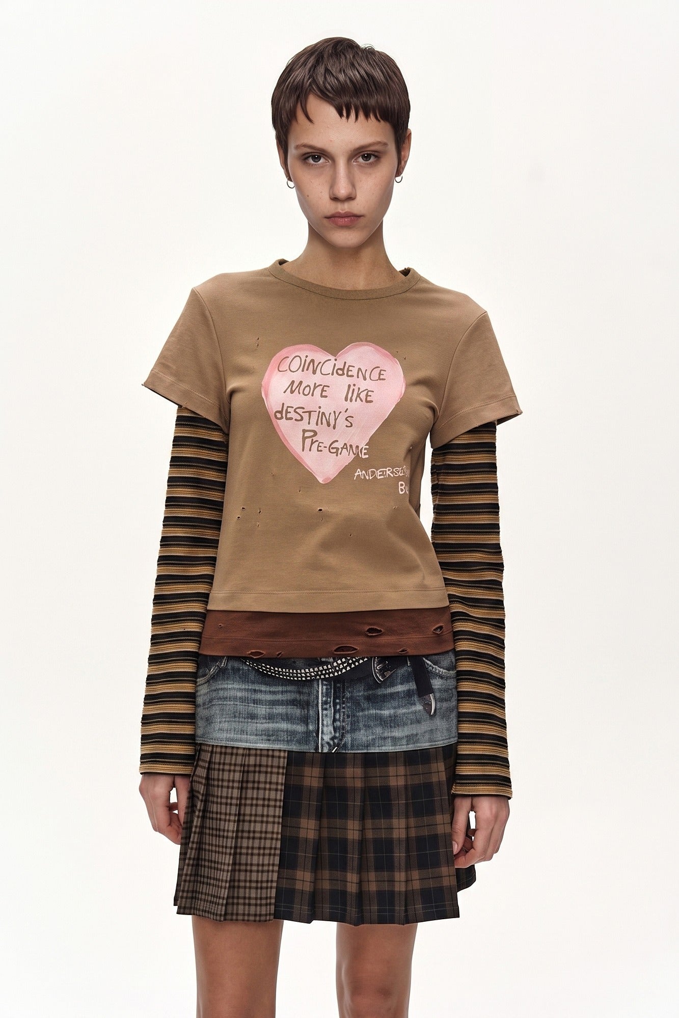 Andersson Bell - Layered Heart Message Long Sleeve T-Shirt (brown) (Brown) product image 1 | TRAB K-Fashion Australia