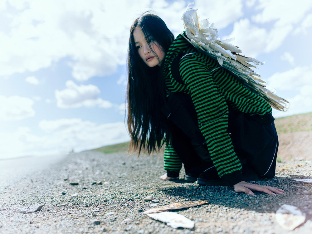 Coyseio - Striped Flared Sleeve Hoodie (Green) product image 3 | TRAB K-Fashion Australia