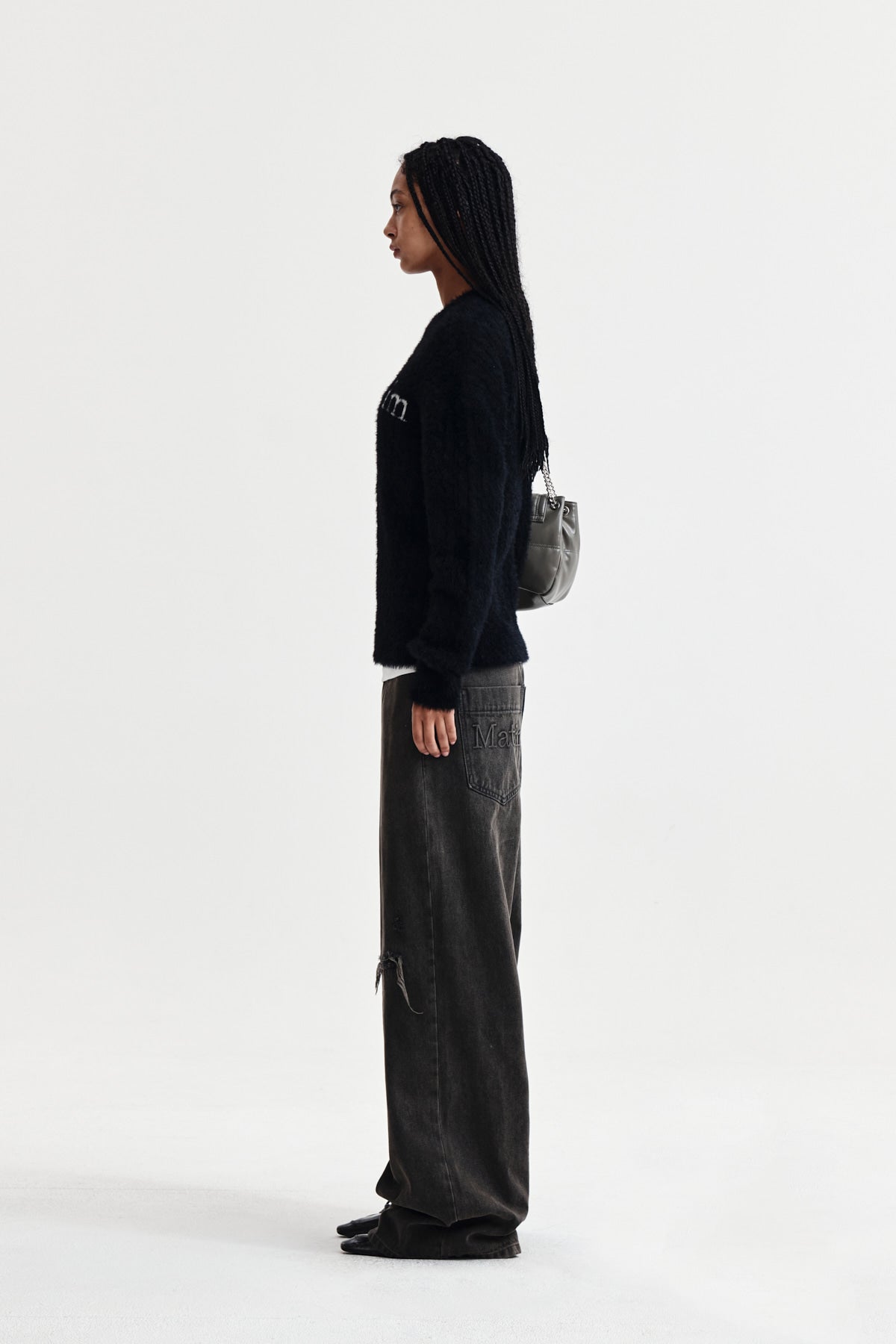 Matin Kim - Hairy Cable Knit Pullover (Black) product image 6 | TRAB K-Fashion Australia