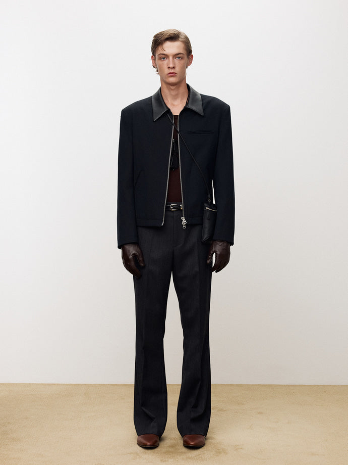 Tonywack - Leather Trim Wool Cotton Blouson (Navy) product image 4 | TRAB K-Fashion Australia