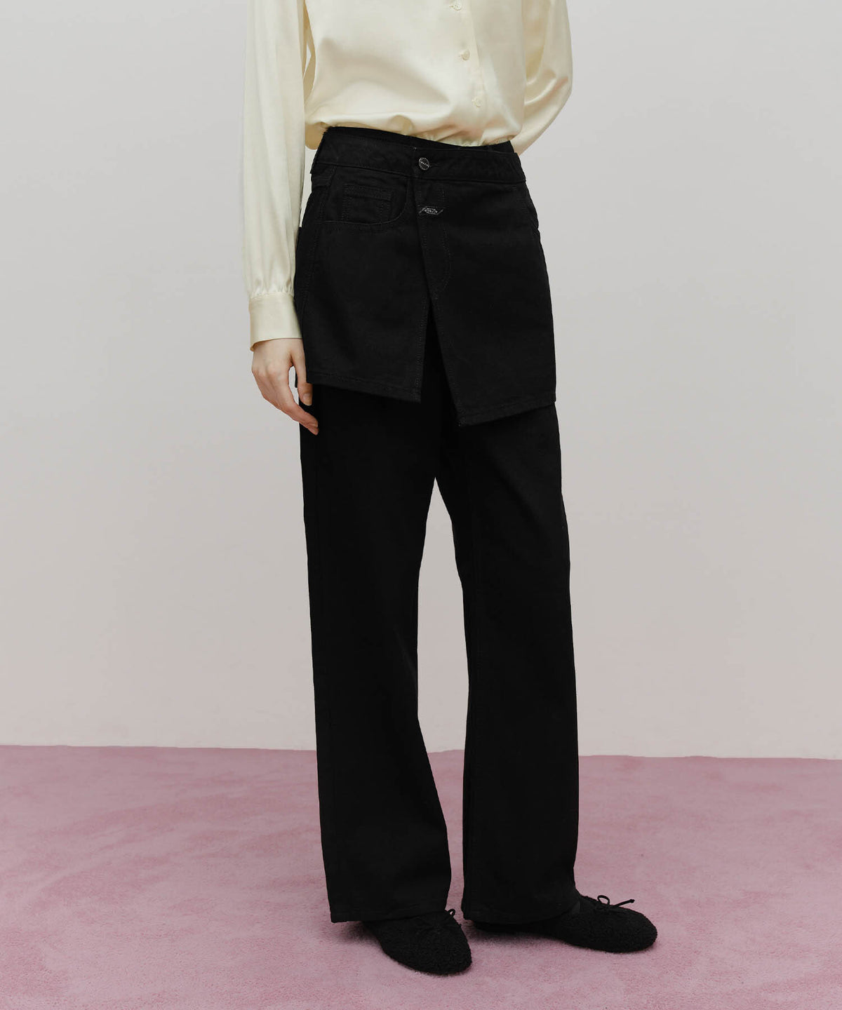 Marithe & Francois Girbaud - Skirt Layered Denim Pants (Black) product image 1 | TRAB K-Fashion Australia