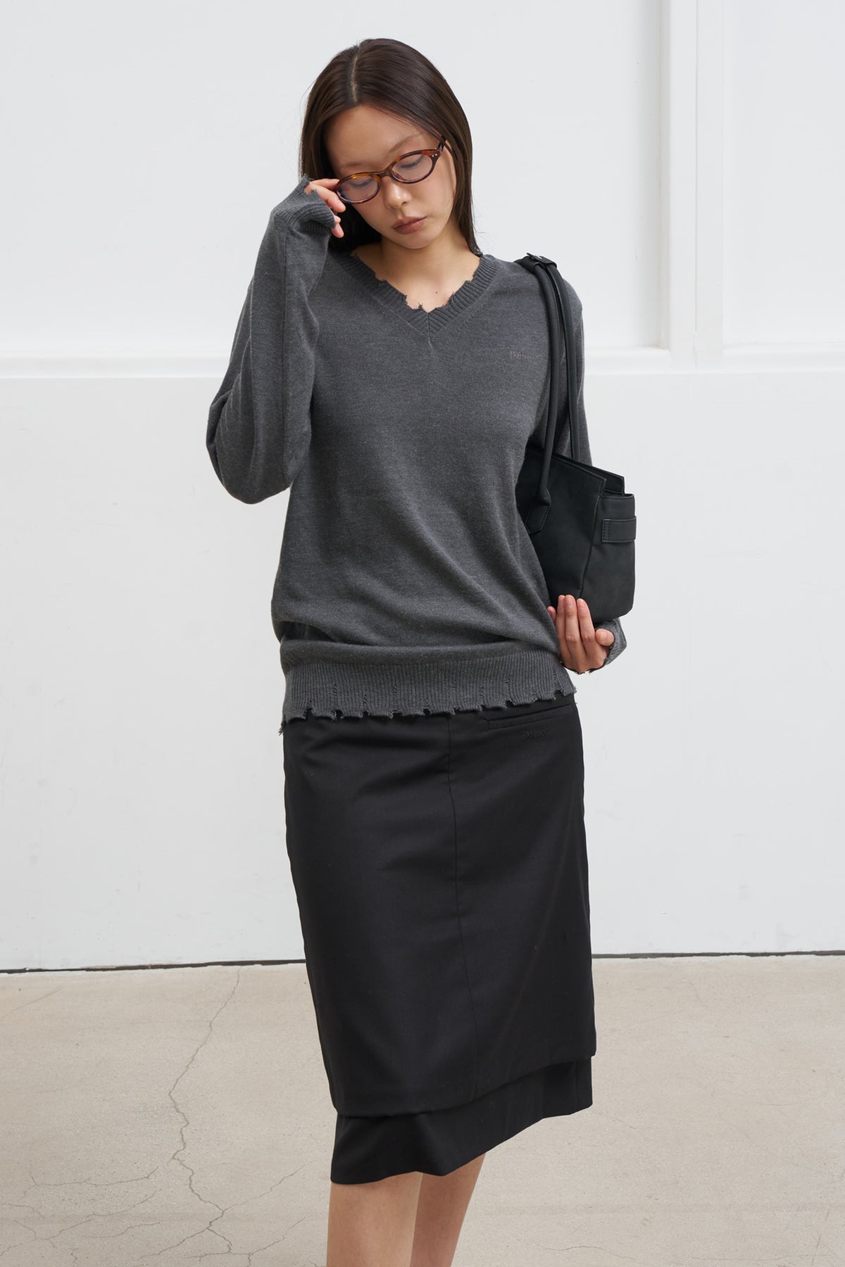 Deinet - Raw Edge Layered Midi Skirt (Black) product image 4 | TRAB K-Fashion Australia
