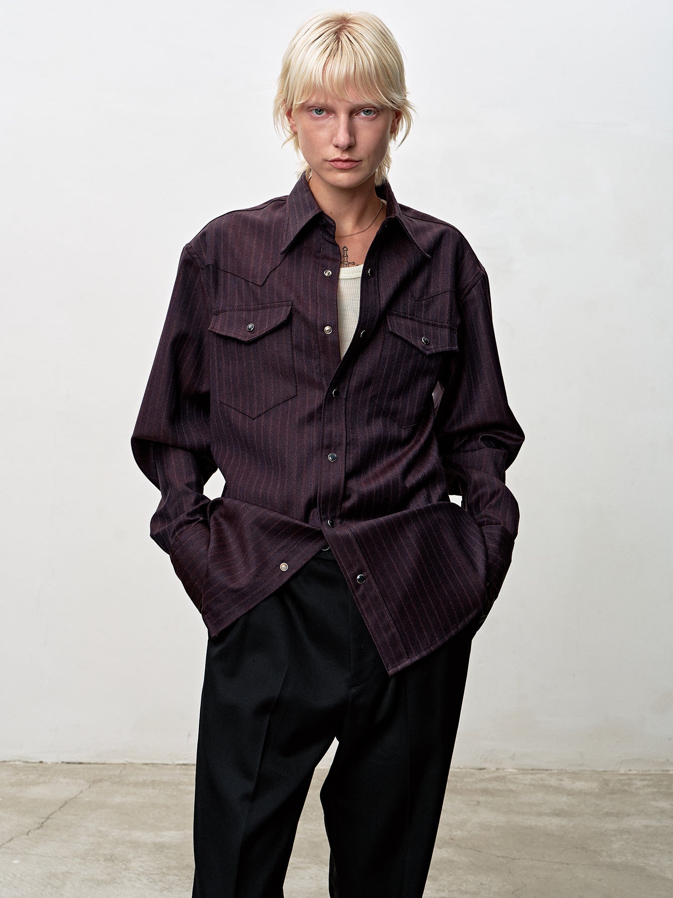 Tonywack - Striped Wool Western Shirt (Dark Burgundy) product image 1 | TRAB K-Fashion Australia