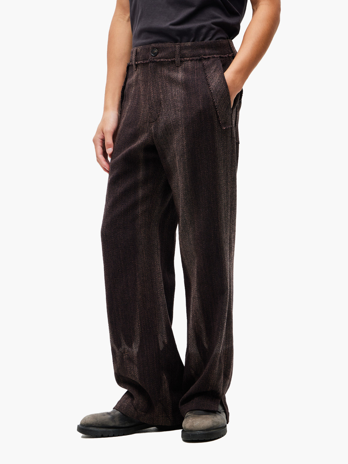 Jiyong Kim - Sun-Bleached Raw-Edge Straight Trousers (Brown) product image 4 | TRAB K-Fashion Australia