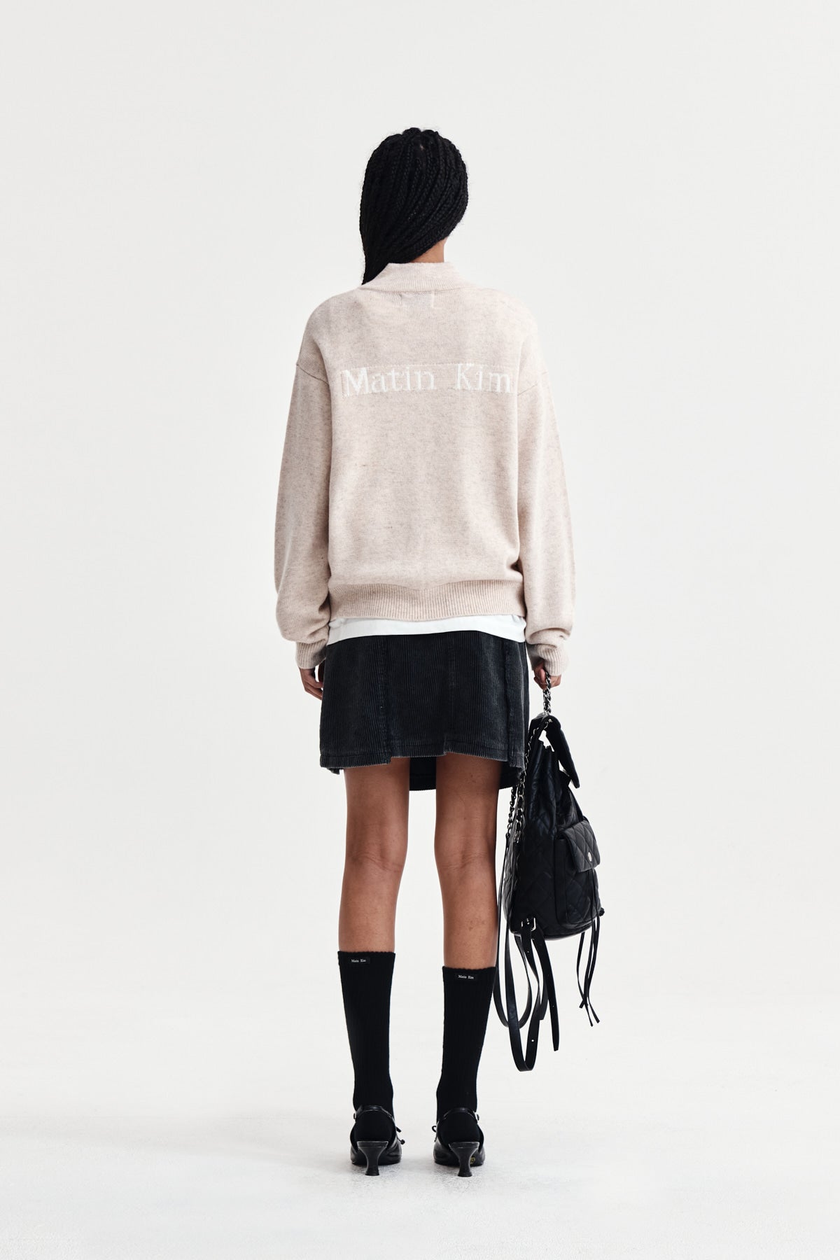Matin Kim - Back Logo Half Knit Zip Up Pullover (Light Beige) product image 7 | TRAB K-Fashion Australia