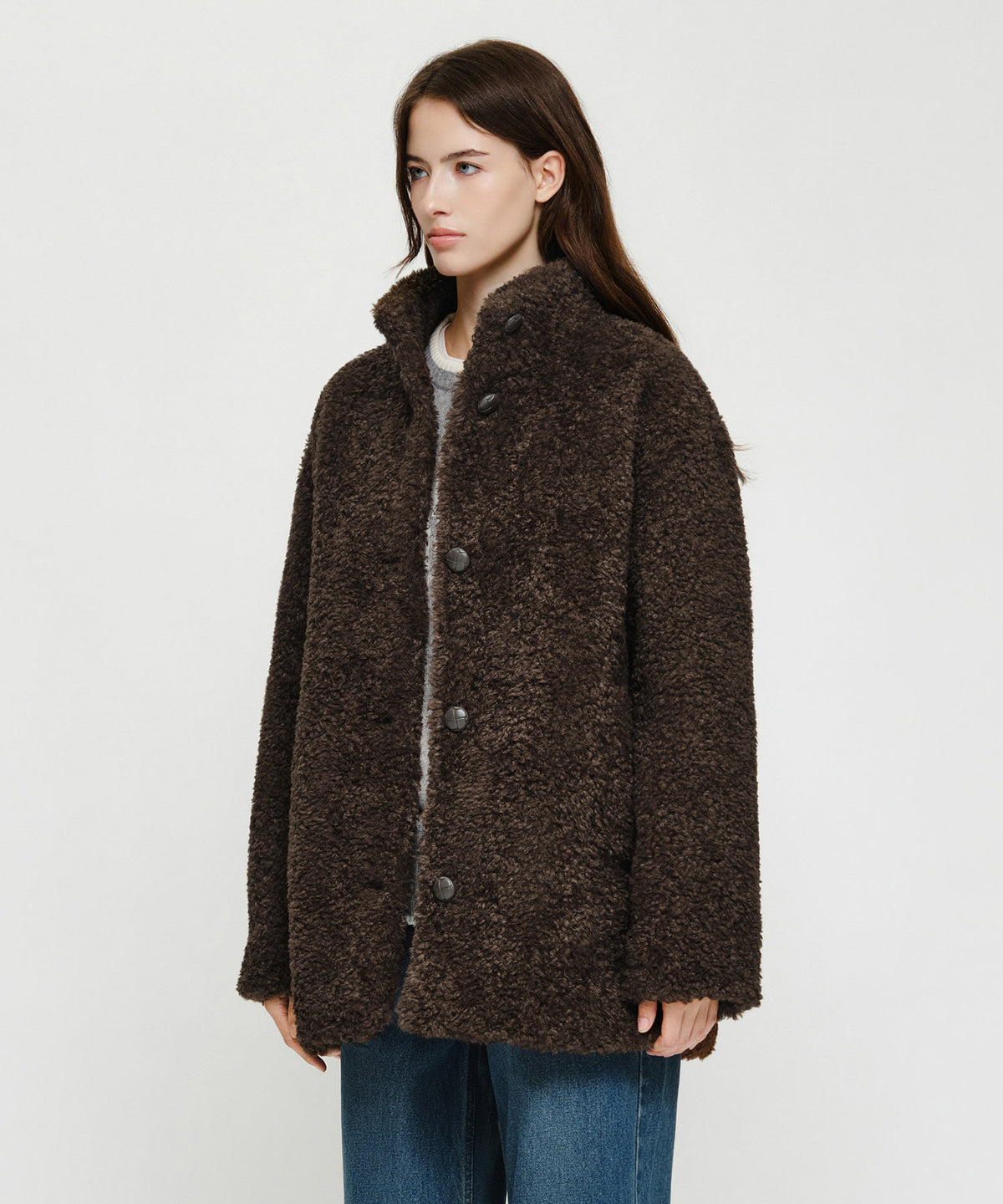 Marithe & Francois Girbaud - High Neck Boucle Coat (Brown) product image 3 | TRAB K-Fashion Australia
