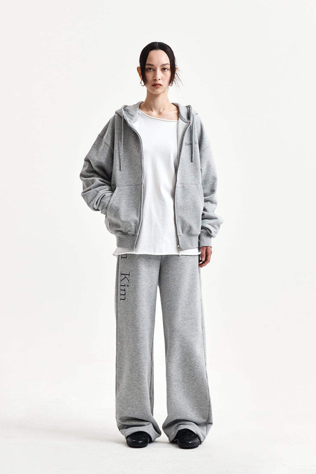 Matin Kim - Back Logo Essential Hoody Zip Up (Grey) product image 9 | TRAB K-Fashion Australia