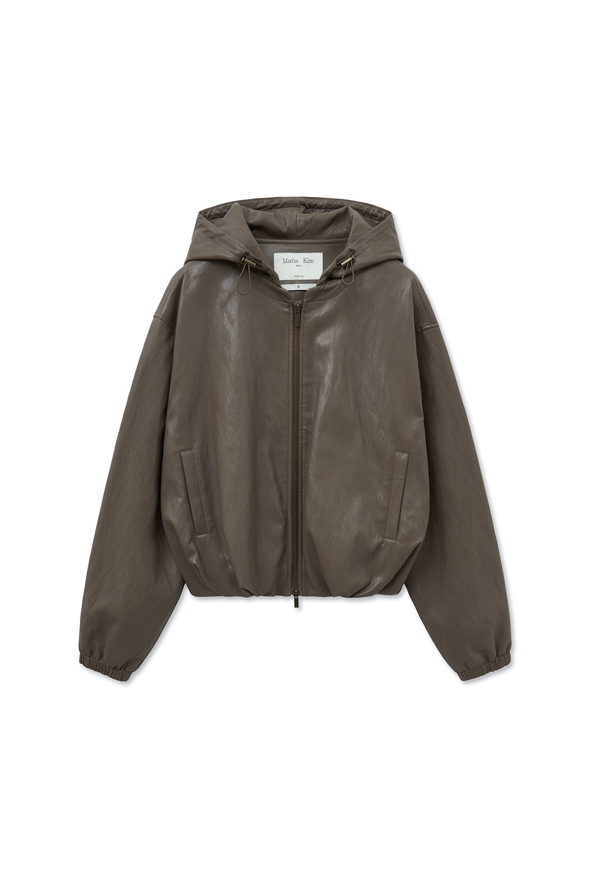 Matin Kim - Faux Leather Hoody Crop Jumper (Brown) product image 2 | TRAB K-Fashion Australia