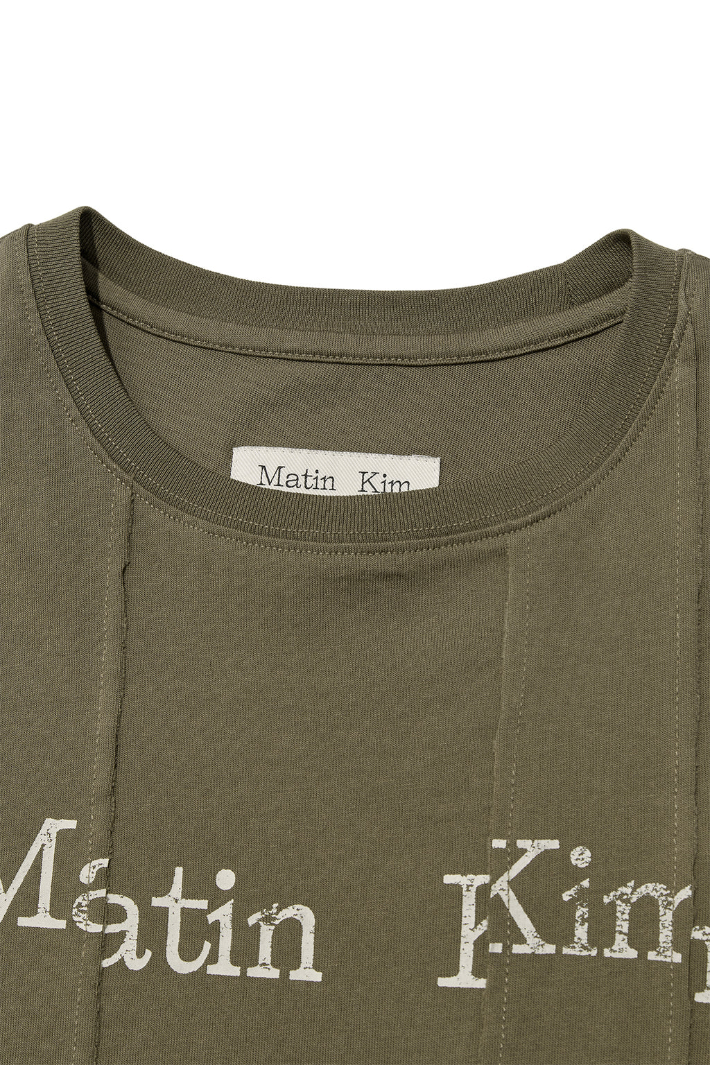 Matin Kim - Unbalance Typo Logo Crop Top (Khaki) product image 3 | TRAB K-Fashion Australia