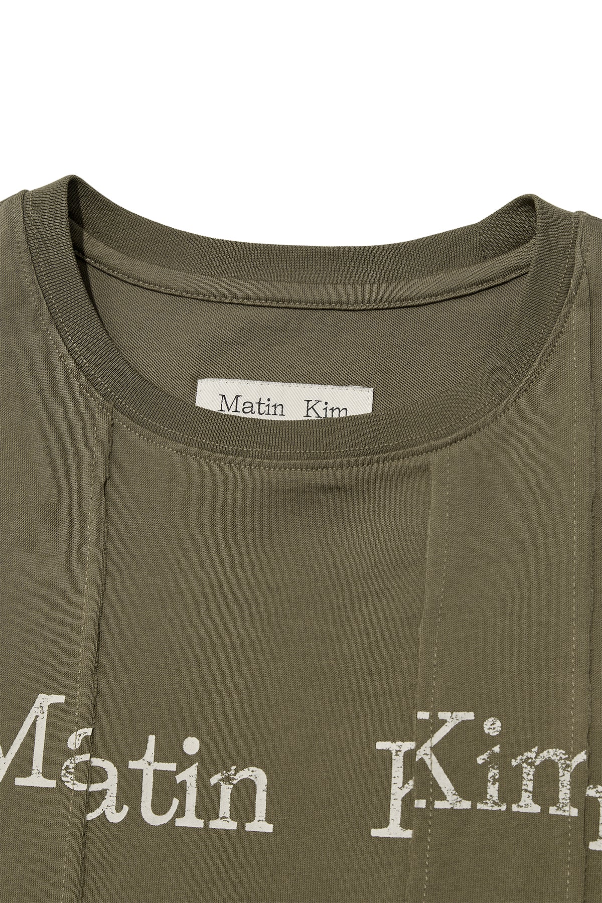 Matin Kim - Unbalance Typo Logo Crop Top (Khaki) product image 3 | TRAB K-Fashion Australia