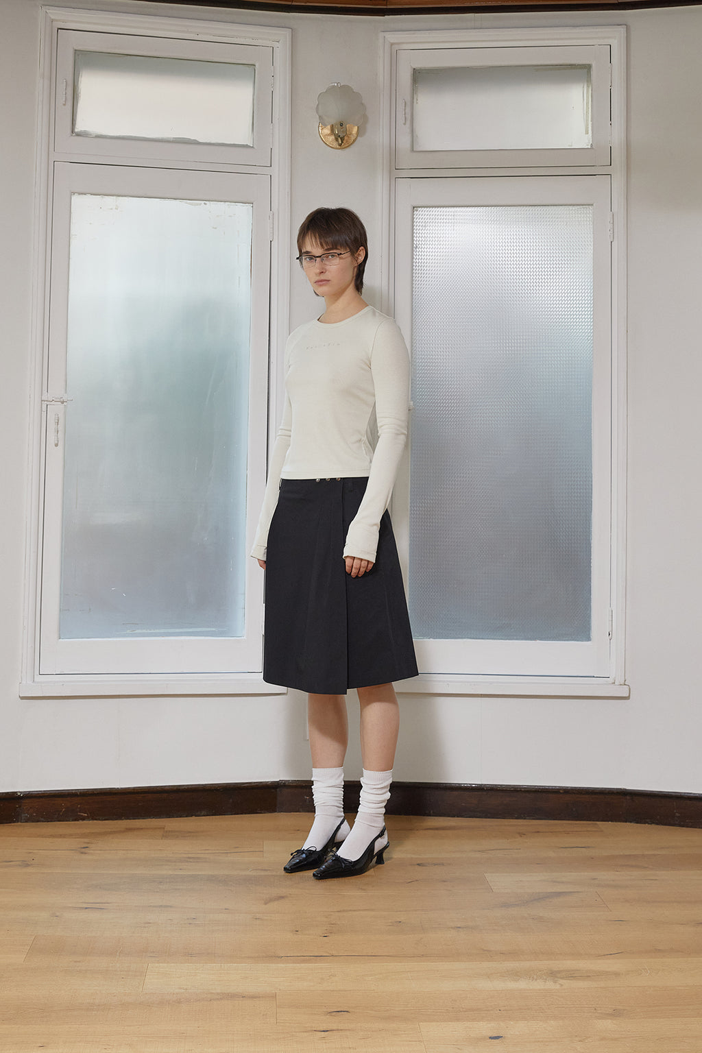 Matin Kim - Finger Hole Logo Printing Top (Light Beige) product image 6 | TRAB K-Fashion Australia