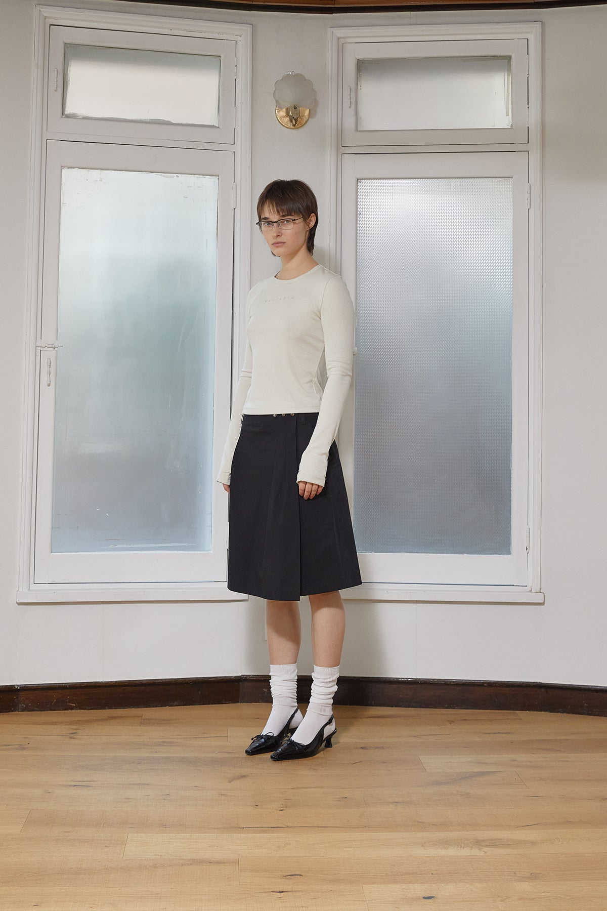 Matin Kim - Finger Hole Logo Printing Top (Light Beige) product image 6 | TRAB K-Fashion Australia