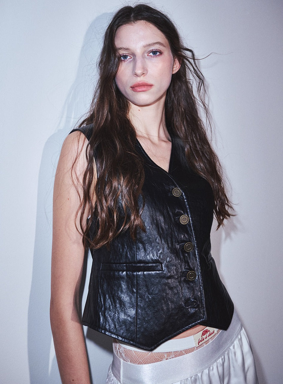 Mardi Mercredi - Faux Leather Vest Stud (Black) product image 1 | TRAB K-Fashion Australia