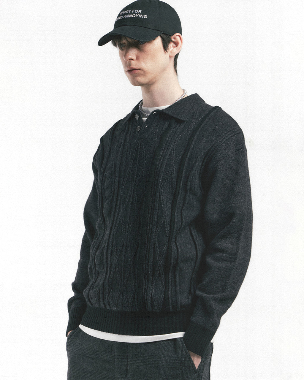 Eastlogue - Asymmetrical Cable Knit (Charcoal) product image 3 | TRAB K-Fashion Australia