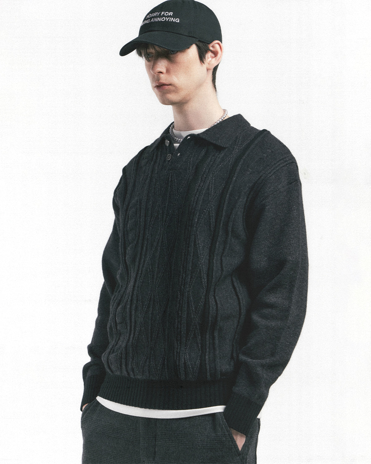 Eastlogue - Asymmetrical Cable Knit (Charcoal) product image 3 | TRAB K-Fashion Australia