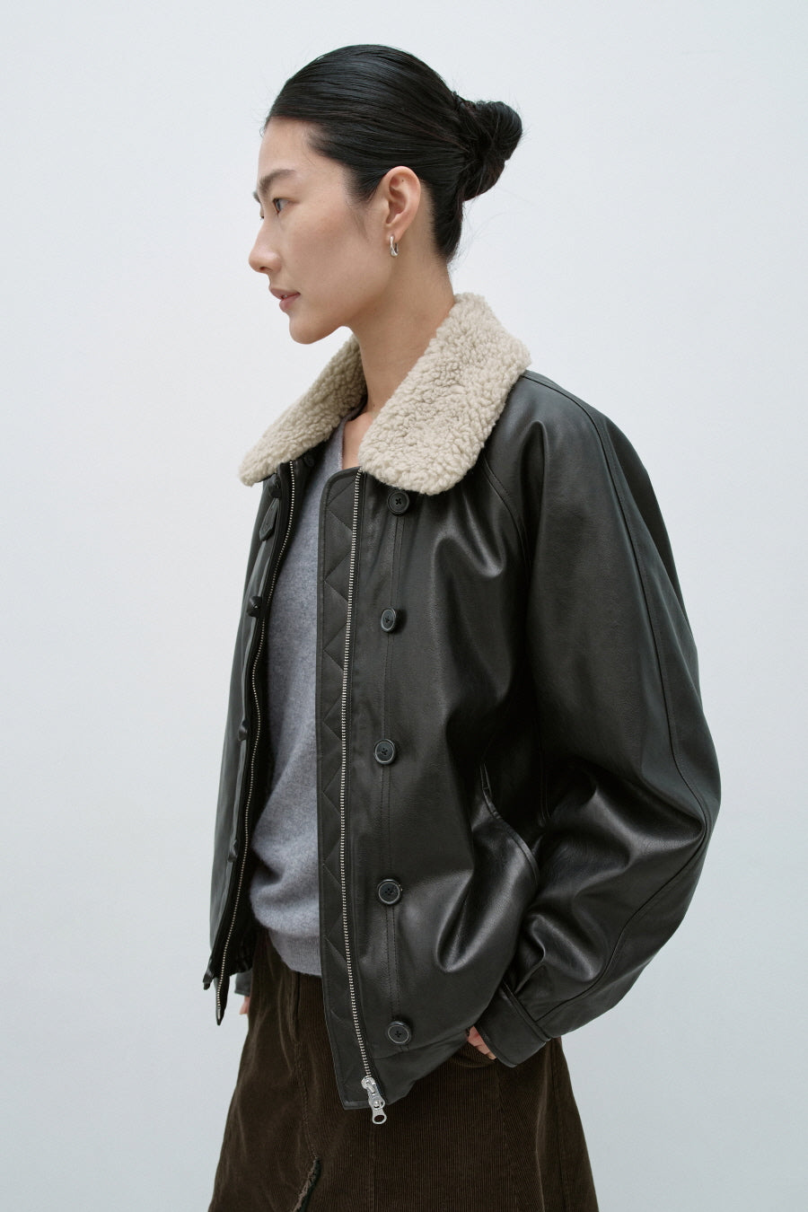 Insilence - Aviator Faux Leather Jacket (Black) product image 2 | TRAB K-Fashion Australia