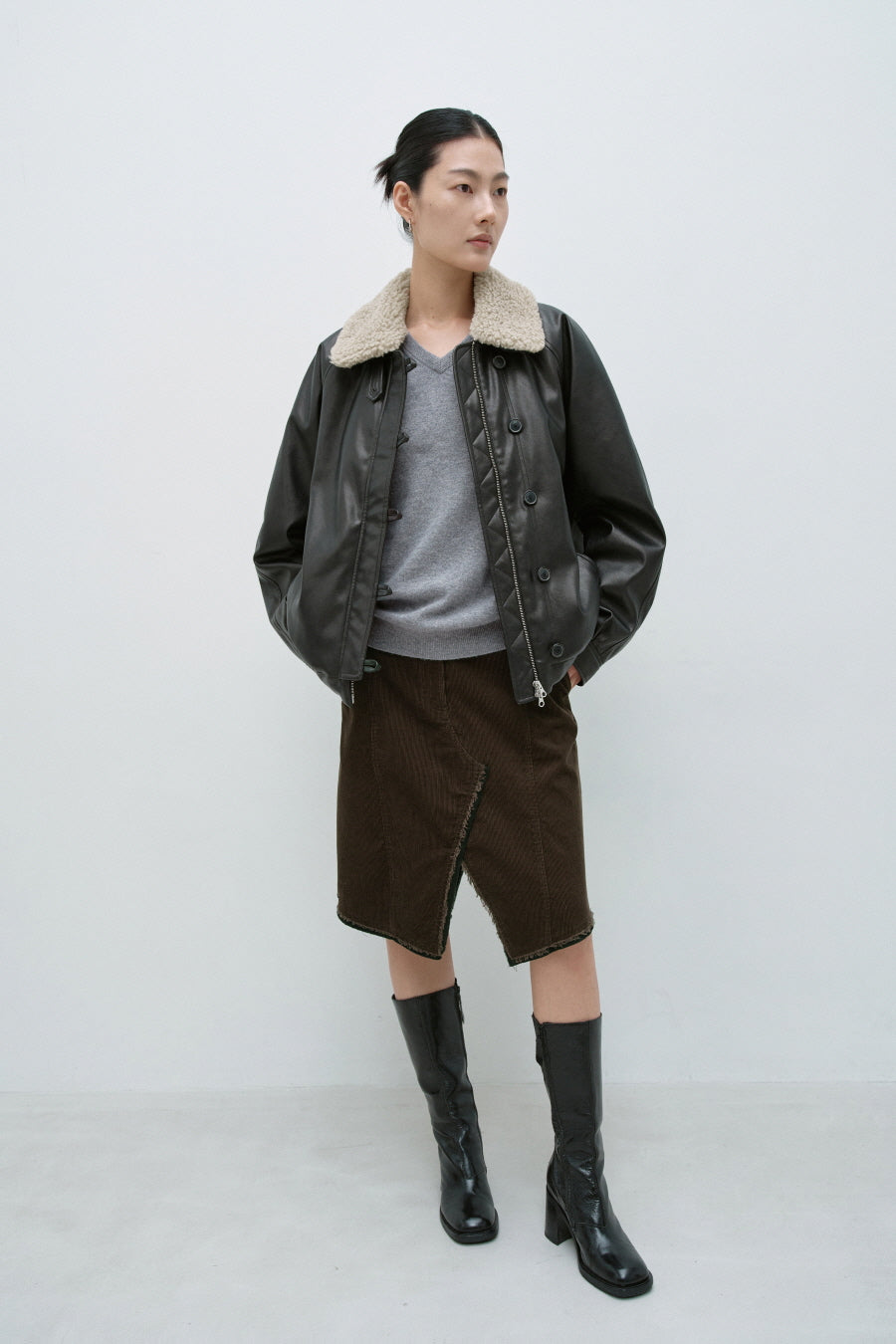 Insilence - Aviator Faux Leather Jacket (Black) product image 3 | TRAB K-Fashion Australia
