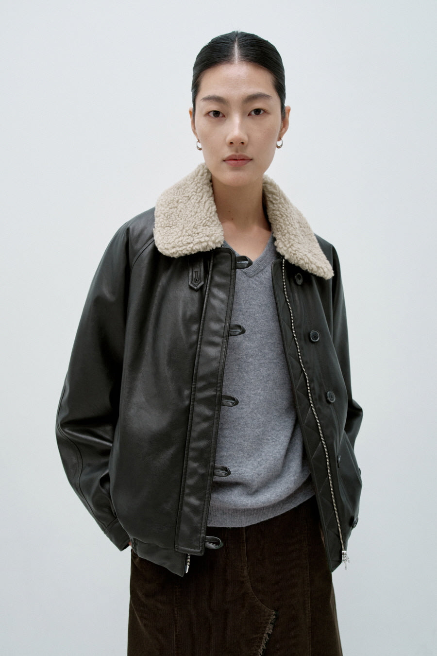 Insilence - Aviator Faux Leather Jacket (Black) product image 1 | TRAB K-Fashion Australia