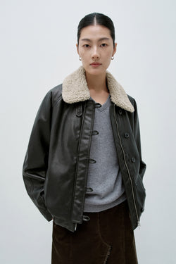 Insilence - Aviator Faux Leather Jacket (Black) product image 1 | TRAB K-Fashion Australia