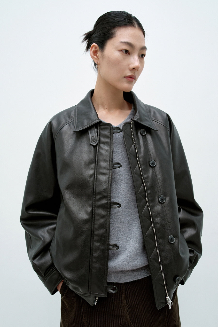 Insilence - Aviator Faux Leather Jacket (Black) product image 5 | TRAB K-Fashion Australia