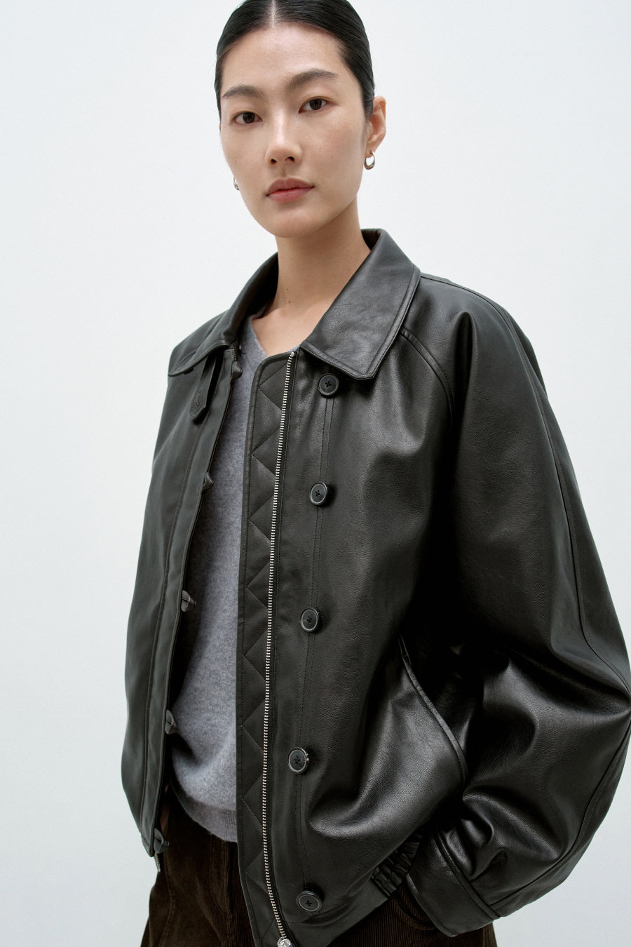 Insilence - Aviator Faux Leather Jacket (Black) product image 6 | TRAB K-Fashion Australia