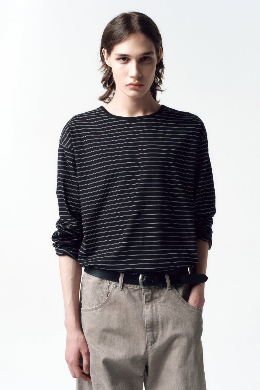 Insilence - Semi Boat Neck Stripe Long Sleeve (Black) product image 2 | TRAB K-Fashion Australia