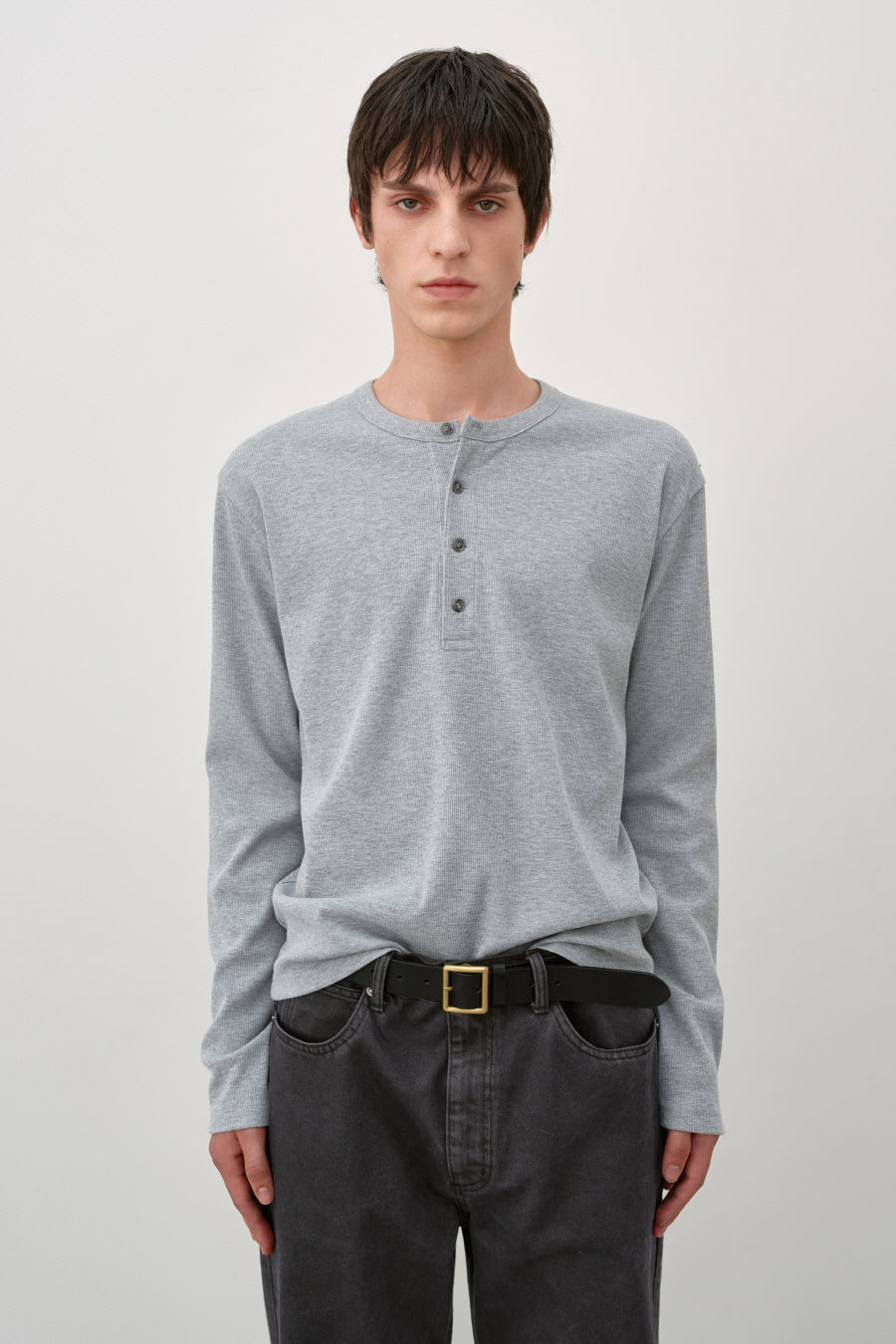 Insilence - Slim Fit Ribbed Henley Neck (Melange Grey) product image 6 | TRAB K-Fashion Australia