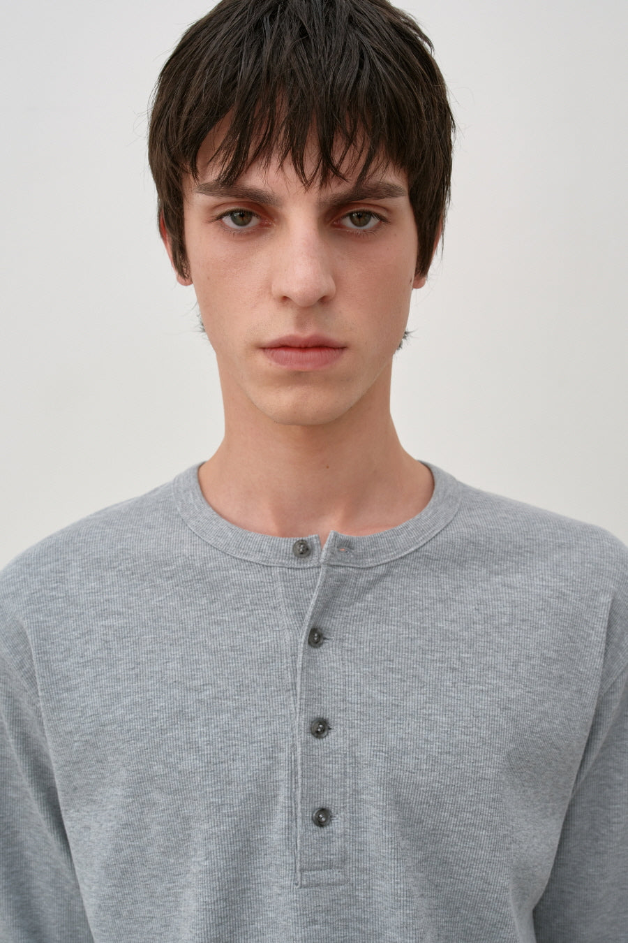 Insilence - Slim Fit Ribbed Henley Neck (Melange Grey) product image 1 | TRAB K-Fashion Australia