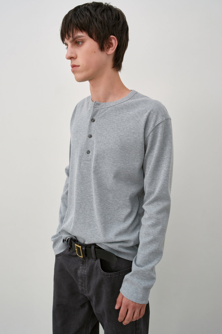 Insilence - Slim Fit Ribbed Henley Neck (Melange Grey) product image 2 | TRAB K-Fashion Australia