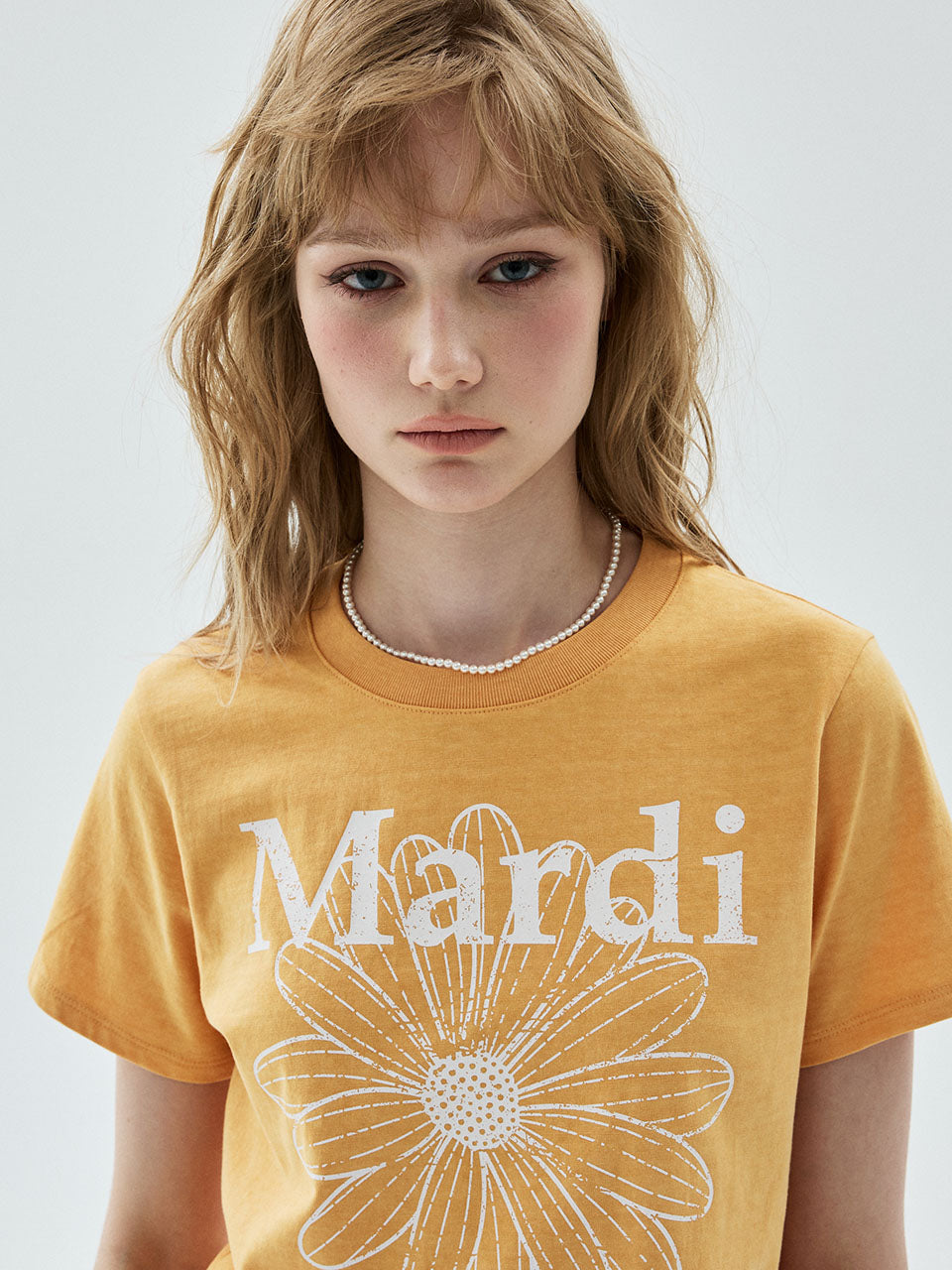 Mardi Mercredi - Slim Tshirt Flowermardi Cracked Pigment Washing (Tangerine White) product image 1 | TRAB K-Fashion Australia