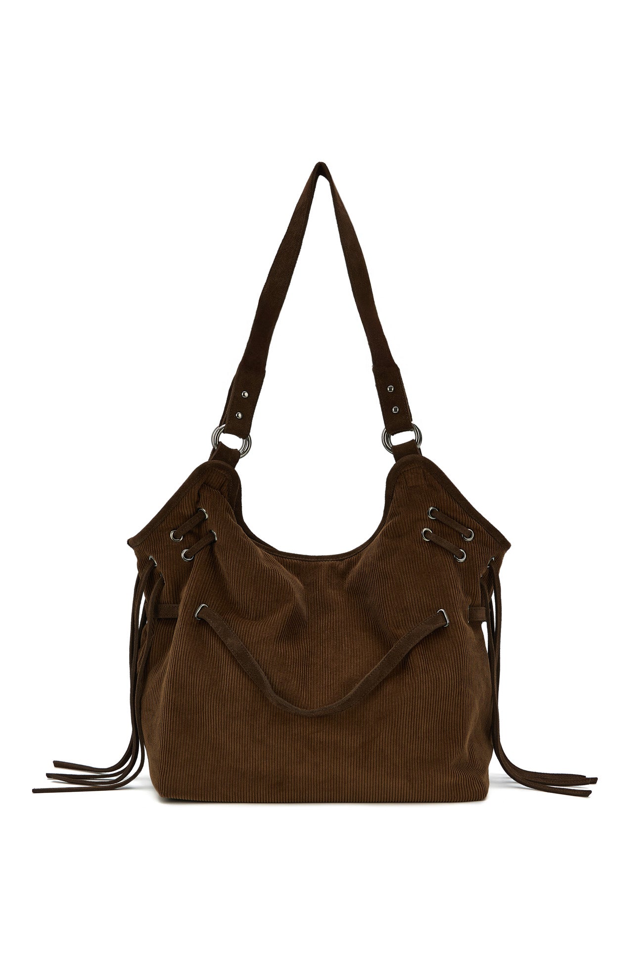 Deinet - Belt Detail Corduroy Big Shoulder Bag (Brown) product image 7 | TRAB K-Fashion Australia