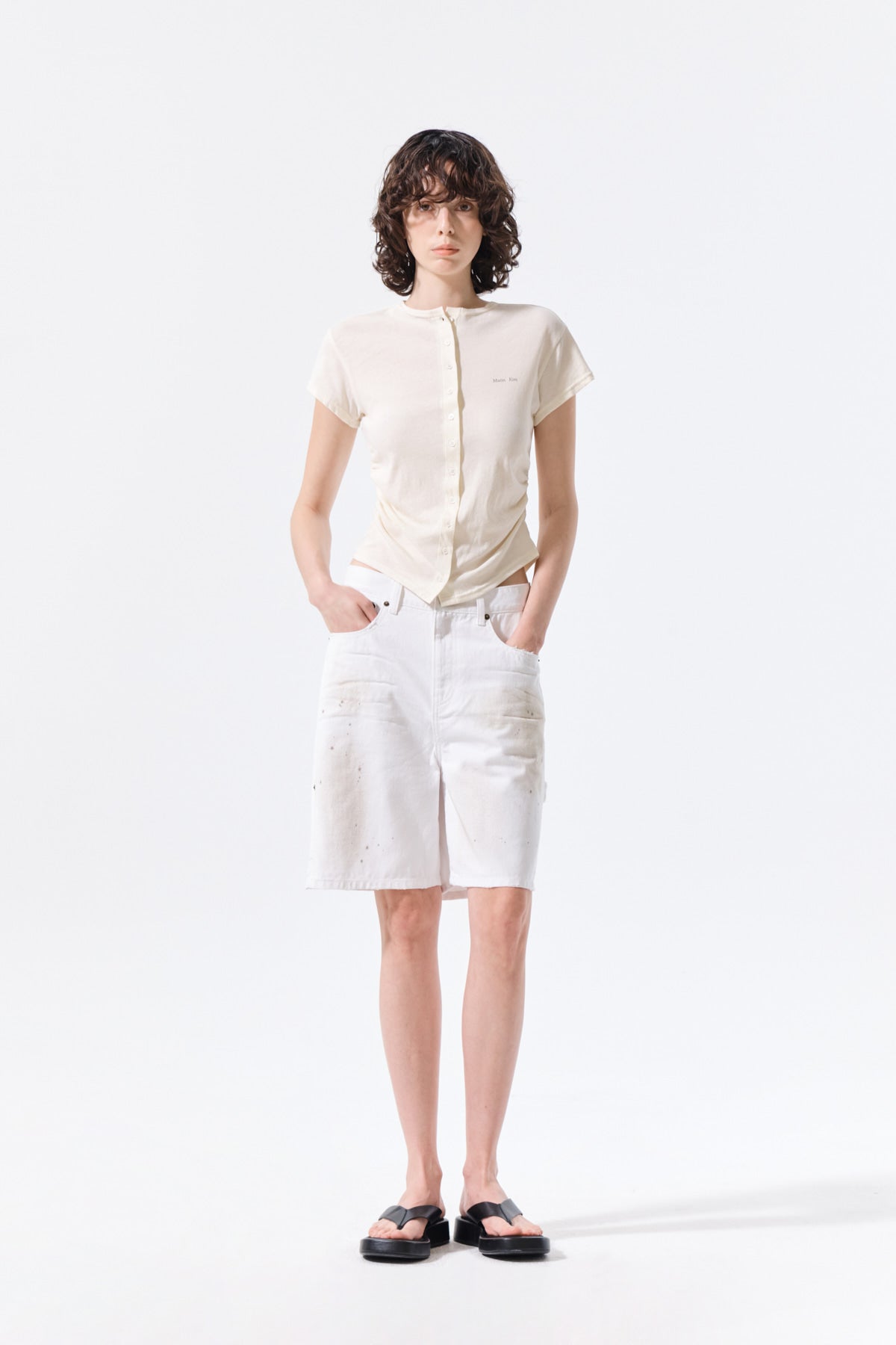 Matin Kim - Carpenter Bermuda Denim Pants (White) product image 10 | TRAB K-Fashion Australia
