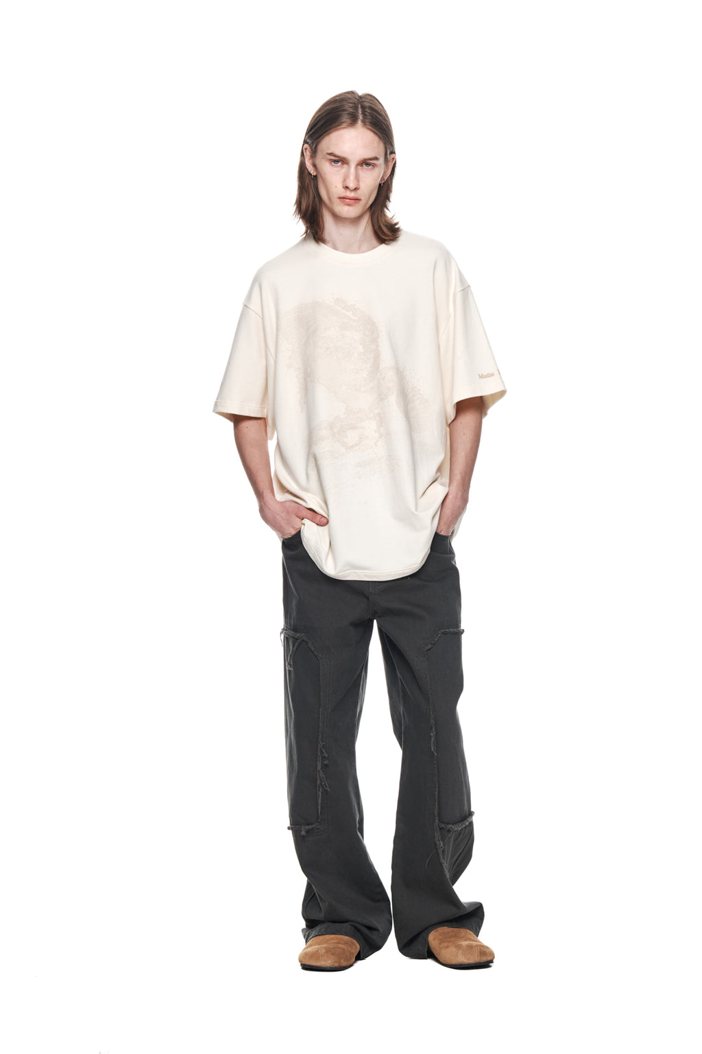 Matin Kim - Double Knee Cotton Denim Pants (Charcoal) product image 8 | TRAB K-Fashion Australia