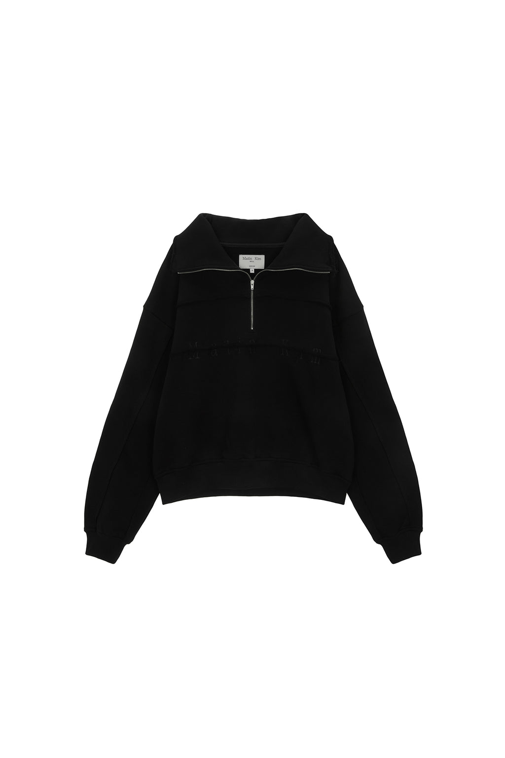 Matin Kim - Cutted Logo Half Zip Sweatshirt (Black) product image 1 | TRAB K-Fashion Australia
