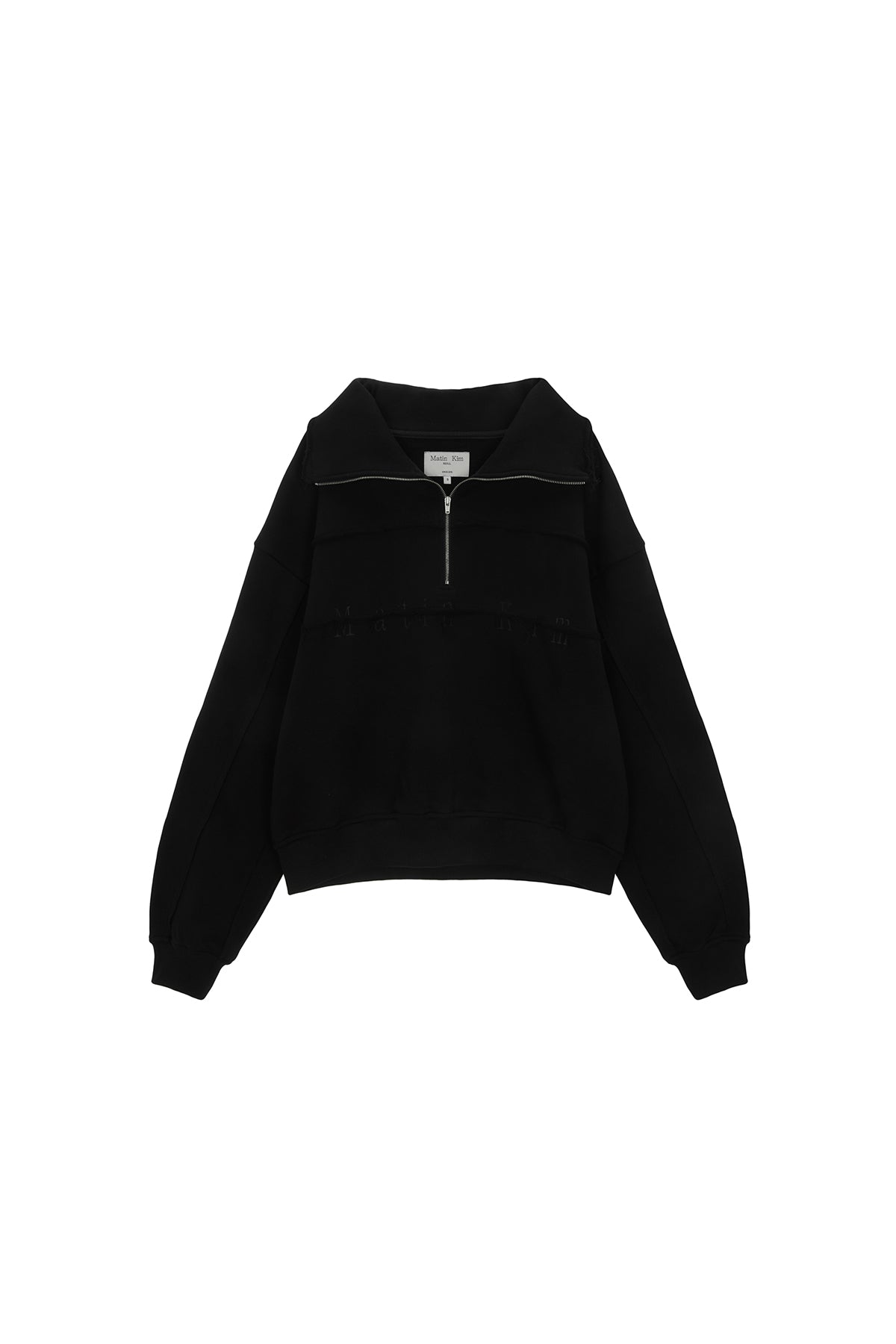 Matin Kim - Cutted Logo Half Zip Sweatshirt (Black) product image 1 | TRAB K-Fashion Australia