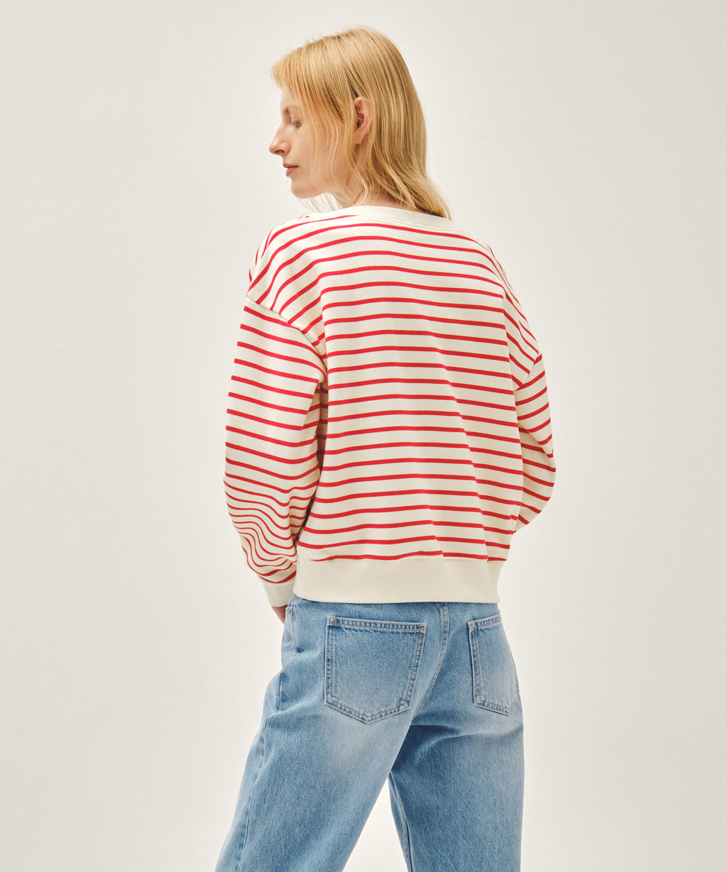 Marithe & Francois Girbaud - Stripe Boatneck Crop Sweatshirt (Red) product image 3 | TRAB K-Fashion Australia
